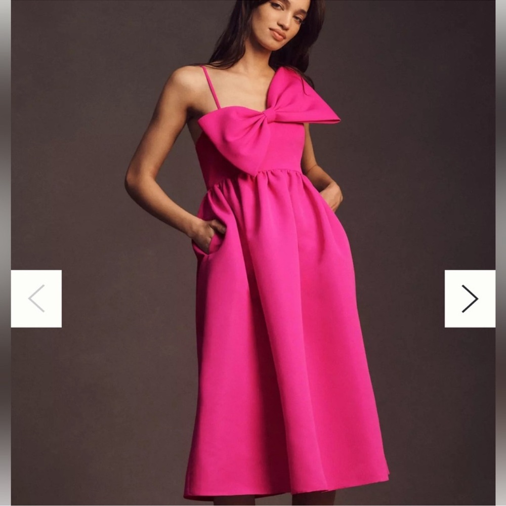 Sachin + Babi Anthropologie Asymmetrical Bow Taffeta A-Line Midi Dress
